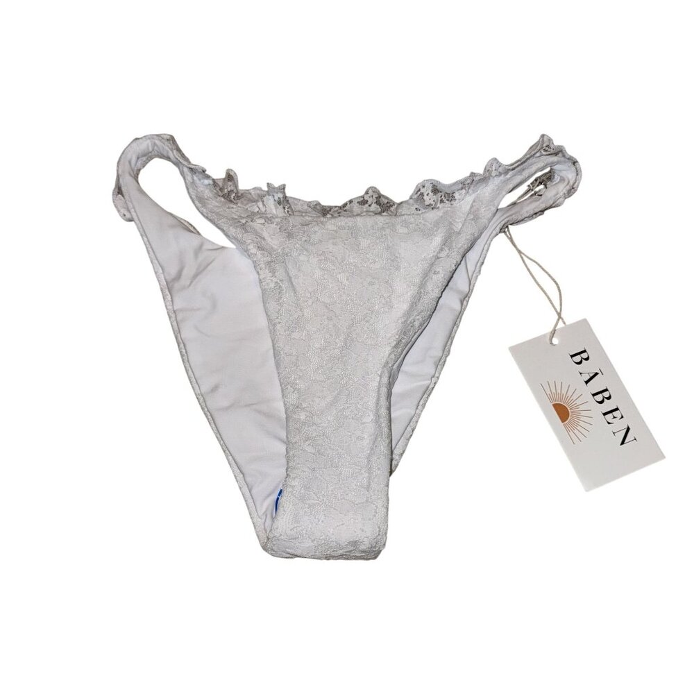 NWT Baben Bardot White Floral Lace Ruffle Swim Bikini Bottoms Women's X-Small XS